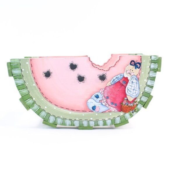 Vintage Toll Painting Watermelon Doll Folk Art Primitive Country Wooden Holder - Picture 6 of 8